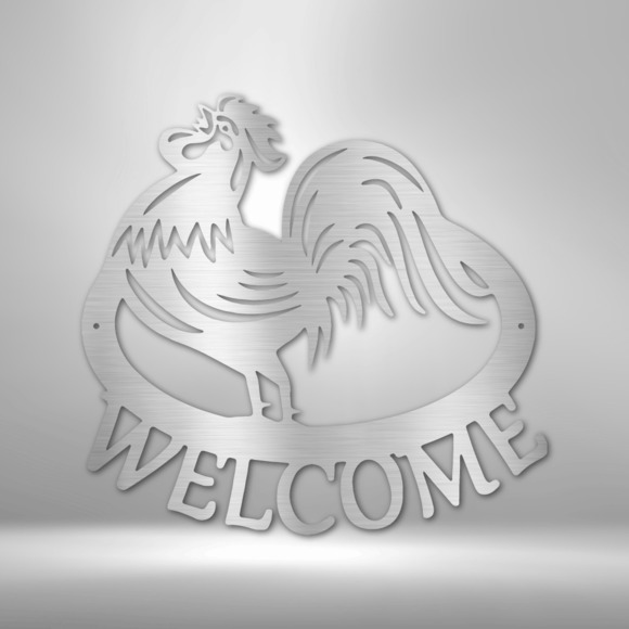 Welcome Rooster Steel Sign Laser Cut Powder Coated Home & Office Metal Wall Deco